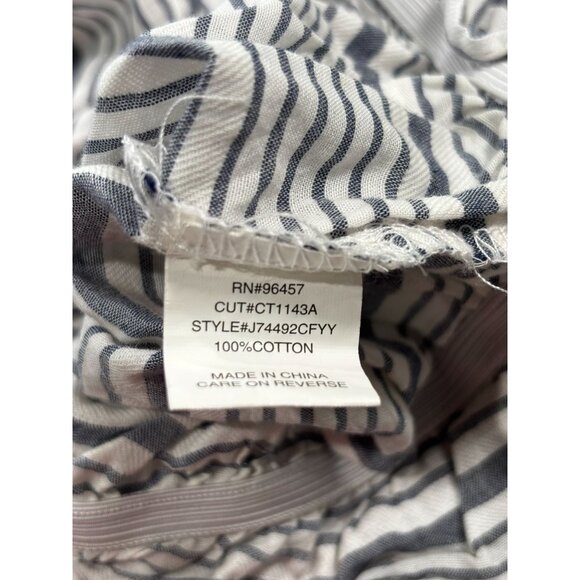 Striped Boho Off-Shoulder Button-Up Blouse With Ruffle Hem - Picture 9 of 10